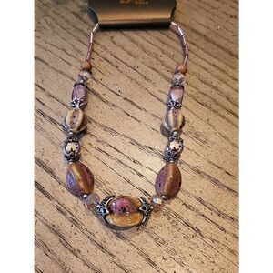 Boho Pink and Tan Beaded Statement Necklace NWT
